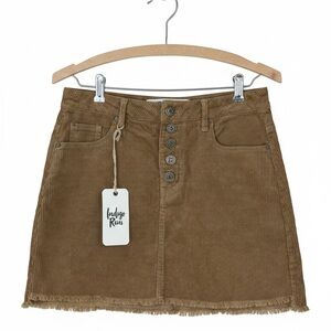 NWT Indigo Rein Tan Corduroy Mini Skirt Button Front Raw Hem Size 3/25 Junior